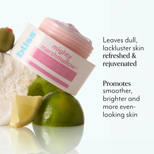Bliss Mighty Marshmallow Brightening Face Mask leaves dull, lackluster skin refreshed & rejuvenated. This mask promotes smoother, brighter and more even-looking skin